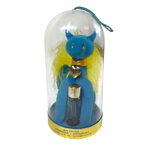 VTG Max Factor Hypnotique Sophisti-Cat Blue Flocked Yellow Eyes Collectible 60s - Picture 1 of 10